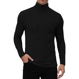 Mens Long Sleeve T Shirts Ribbed Mock Turtleneck Shirts Lightweight Thermal